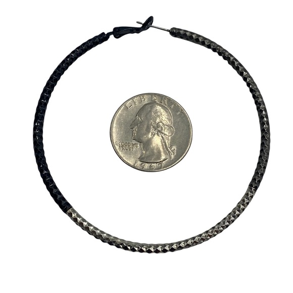NORDSTROM Large Black & Silver Tone Hoops - Picture 2 of 2